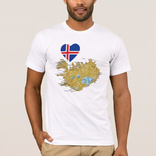 Iceland Flag Heart and Map T-Shirt (Front)