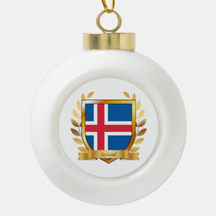 Iceland Flag Shield Ceramic Ball Christmas Ornament
