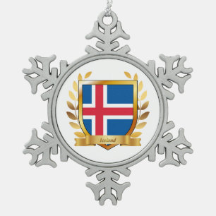Iceland Flag Shield Snowflake Pewter Christmas Ornament