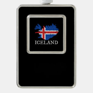 Iceland Flag Silver Plated Framed Ornament