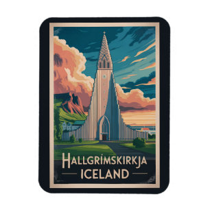 Iceland Hallgrimskirkja Illustration Travel Art Magnet