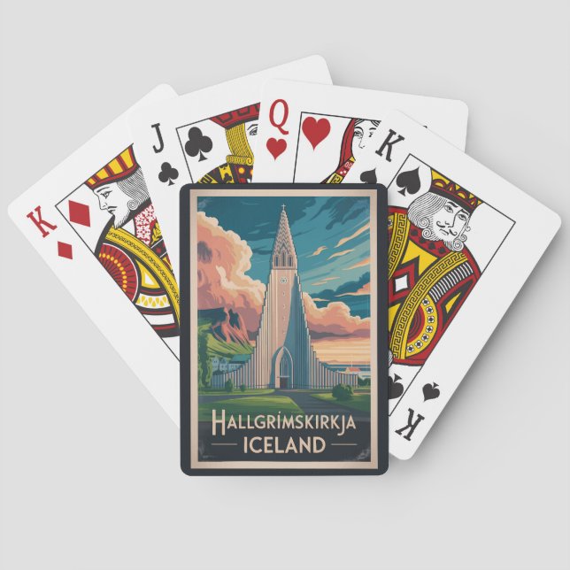 Iceland Hallgrimskirkja Illustration Travel Art Playing Cards (Back)