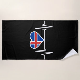 Iceland - Iceland Flag Heartbeat Beach Towel