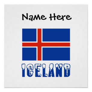 Iceland Icelandic Flag Black Personalisation Poster