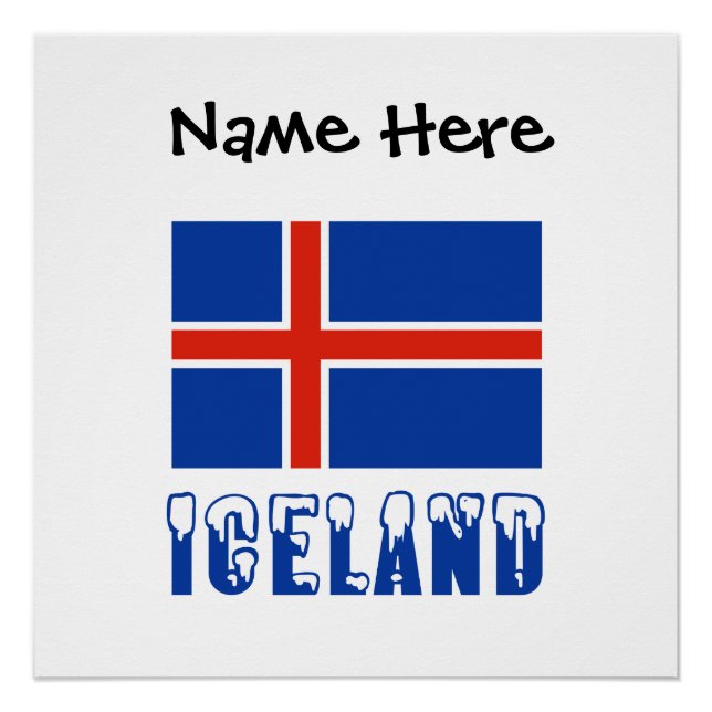Iceland Icelandic Flag Black Personalisation  Poster (Front)