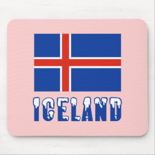 Iceland in Snow Capped Letters and Icelandic Flag Mouse Pad