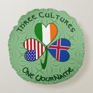 Iceland Ireland USA Shamrock Flag Personalised Round Cushion