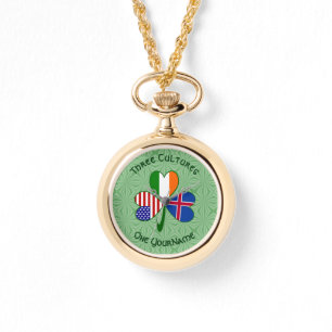 Iceland Ireland USA Shamrock Flag Personalised Watch