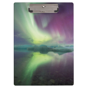 Iceland, Jokulsarlon. Aurora Lights Reflect Clipboard