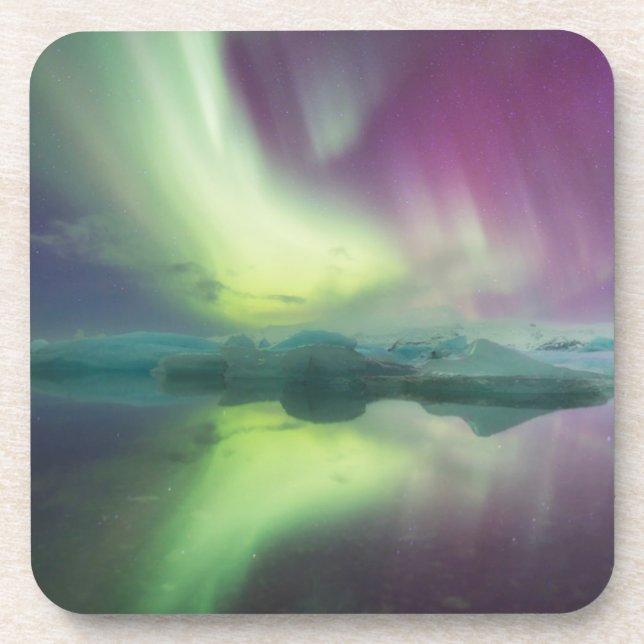 Iceland, Jokulsarlon. Aurora Lights Reflect Coaster (Front)