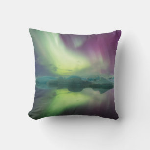 Iceland, Jokulsarlon. Aurora Lights Reflect Cushion