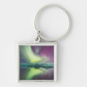 Iceland, Jokulsarlon. Aurora Lights Reflect Key Ring