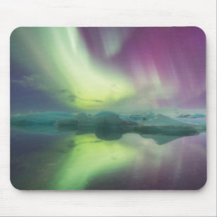 Iceland, Jokulsarlon. Aurora Lights Reflect Mouse Pad