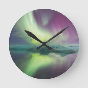 Iceland, Jokulsarlon. Aurora Lights Reflect Round Clock