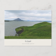 Iceland Lake, Green Shore and Volcanic Mountain