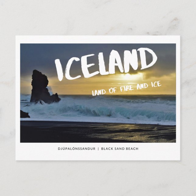 Iceland, land of fire and ice postcard, black sand postcard (Front)