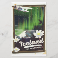 Iceland landscape vintage style travel poster