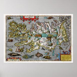 Iceland Map 1595 Poster