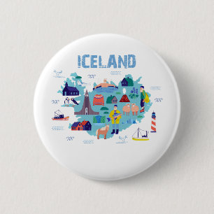 Iceland map 6 cm round badge