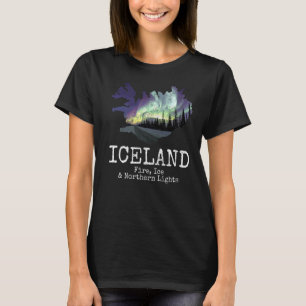 Iceland Map Fire Ice Northern Light Icelandic Souv T-Shirt