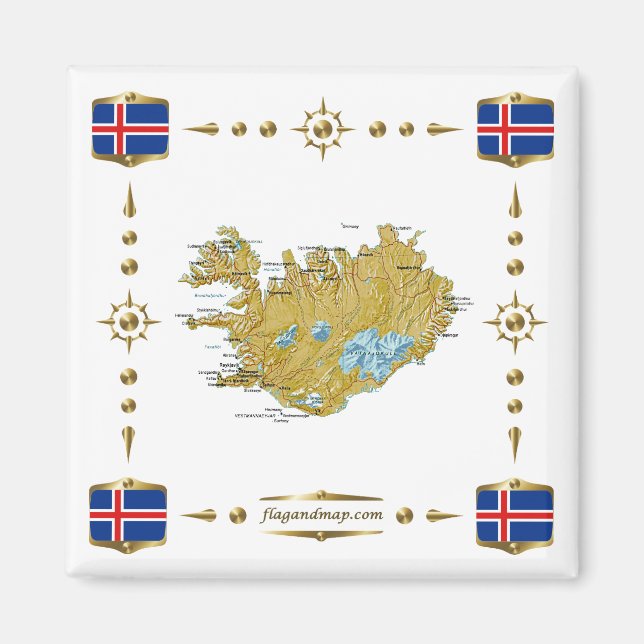 Iceland Map + Flags Magnet (Front)