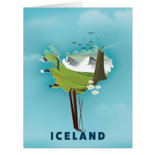 Iceland Map Illustration travel poster.