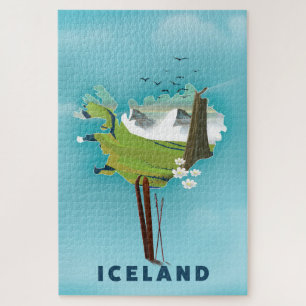 Iceland Map Illustration travel poster. Jigsaw Puzzle