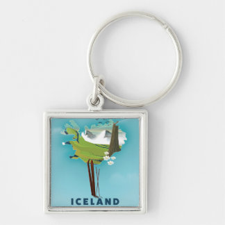 Iceland Map Illustration travel poster. Key Ring