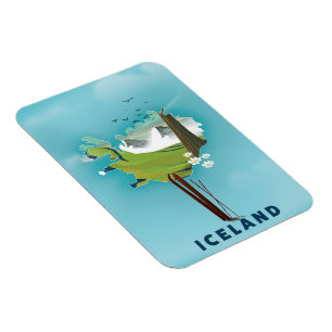 Iceland Map Illustration travel poster. Magnet