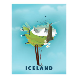 Iceland Map Illustration travel poster. Photo Print