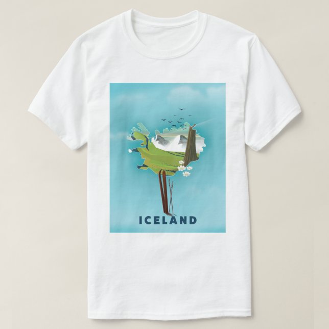 Iceland Map Illustration travel poster. T-Shirt (Design Front)