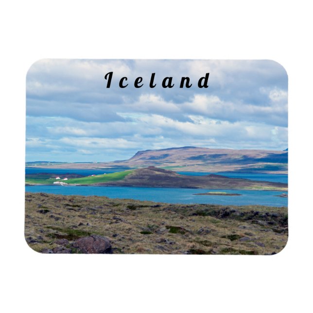 Iceland morning seascape with farms in a fjord magnet (Horizontal)