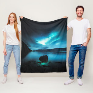 Iceland - Northern Lights at Westfjords, Iceland Fleece Blanket
