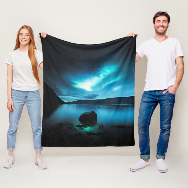 Iceland - Northern Lights at Westfjords, Iceland Fleece Blanket (In Situ)