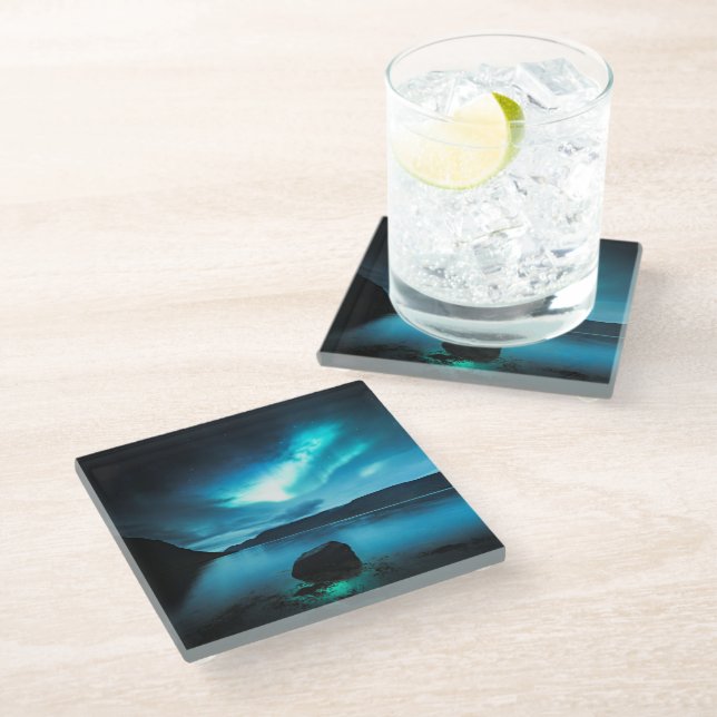 Iceland - Northern Lights at Westfjords, Iceland Glass Coaster (Angled)