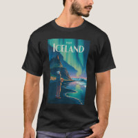 Iceland Northern Lights Illustration Travel Art Vi