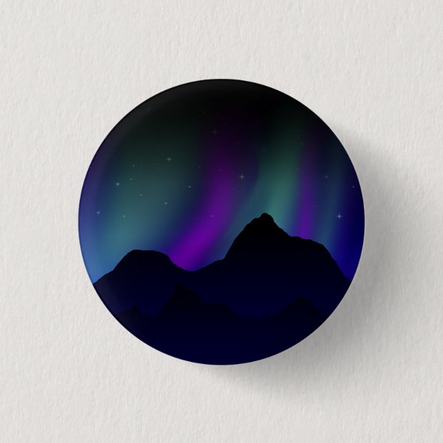 Iceland Northern Lights Over Mountains 3 Cm Round Badge (Front)