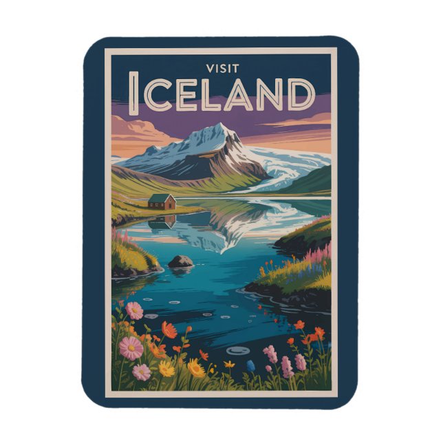 Iceland Painterly Illustration Travel Art Vintage Magnet (Vertical)