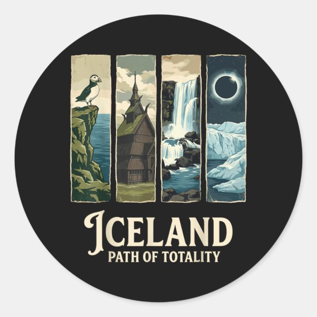 Iceland Path of Totality Solar Eclipse 2026 Retro Classic Round Sticker (Front)