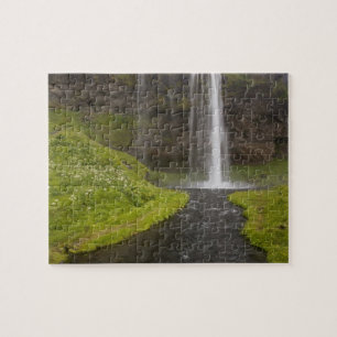 Iceland. People on trail behind Seljalandsfoss Jigsaw Puzzle