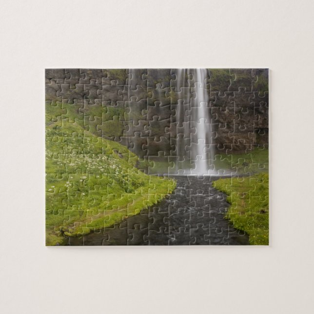 Iceland. People on trail behind Seljalandsfoss Jigsaw Puzzle (Horizontal)