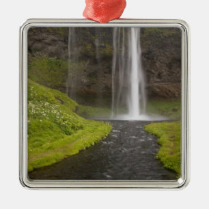 Iceland. People on trail behind Seljalandsfoss Metal Ornament