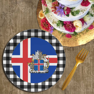 Iceland Plate, buffalo plaid & Icelandic Flag Paper Plate