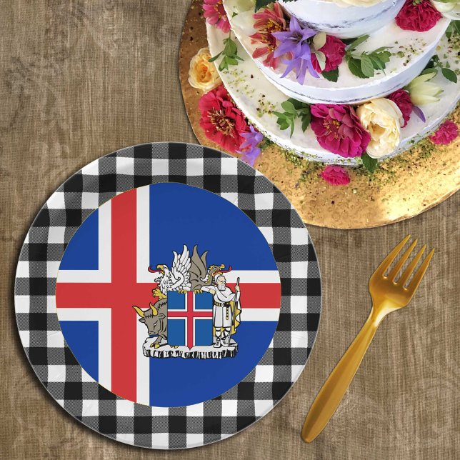 Iceland Plate, buffalo plaid & Icelandic Flag Paper Plate (Creator Uploaded)