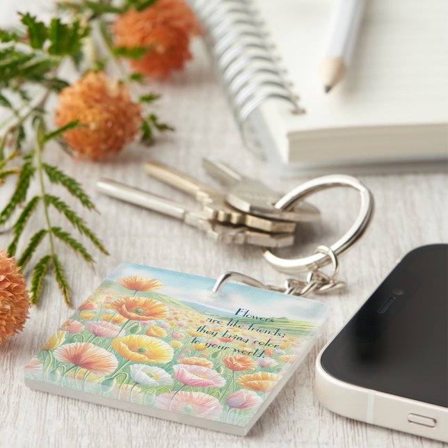 Iceland Poppy Field & Quote	 Key Ring (Front Right)
