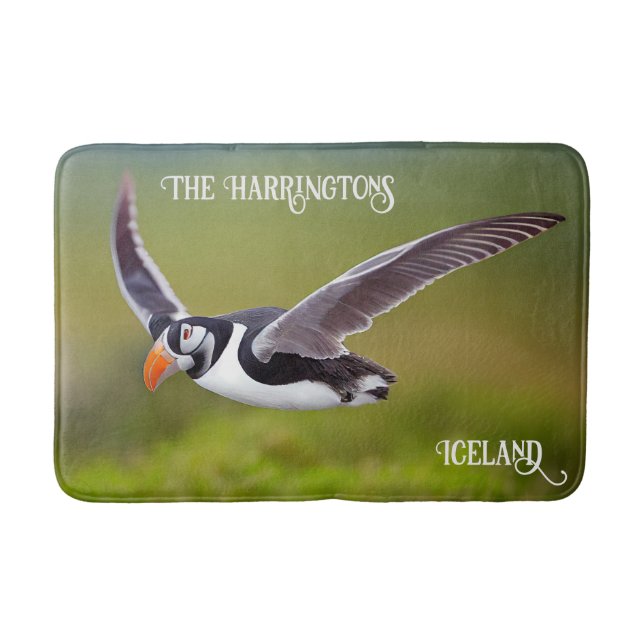 Iceland Puffin Custom Name Bath Mat (Front)