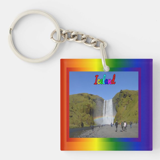 Iceland Rainbow Waterfall   Key Ring (Front)