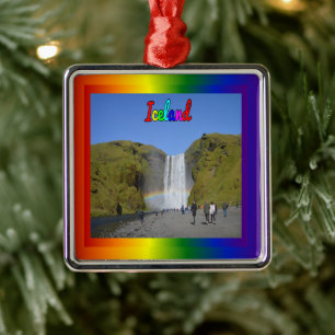 Iceland Rainbow Waterfall  Metal Ornament