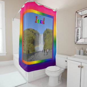 Iceland Rainbow Waterfall Shower Curtain