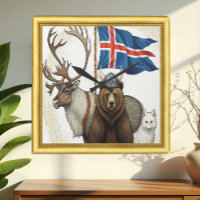 Iceland Reindeer, Bear, Arctic Fox Art Nouveau